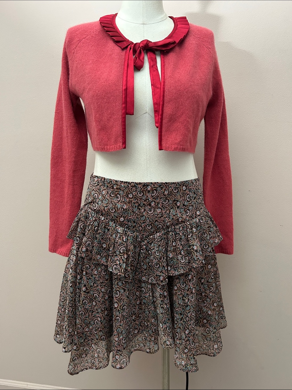 Walter Baker Floral Paisley Ruffle Skirt - Brown & Cream layered lined 2